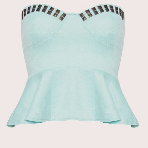 Studded Mint Blue Peplum Top with studs - Picture 1 of 5